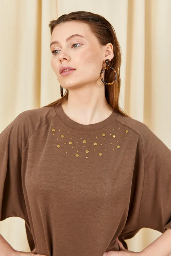 Women's Coffee 164 Raglan Sleeve Skirt with Tie Hem Blouse and Skirt Modal Set