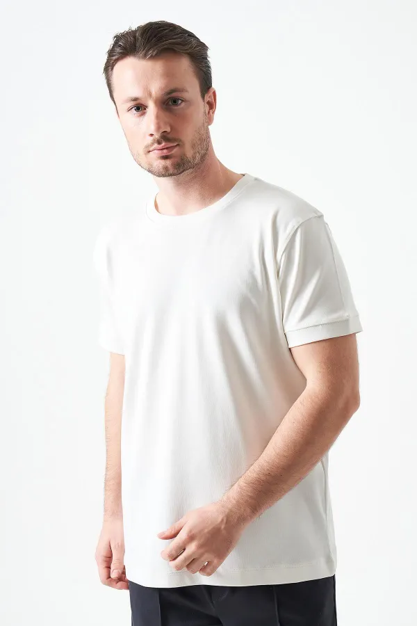 Erkek Beyaz Bisiklet Yaka İnterlok Basic Tişört