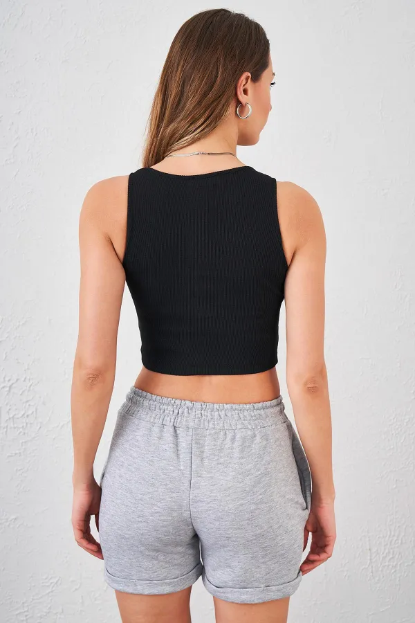 Débardeur sans manches à col rond noir pour femme