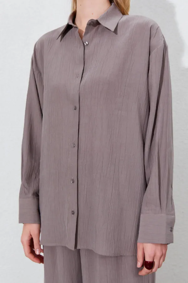Kadın Vizon Oversize Gömlek