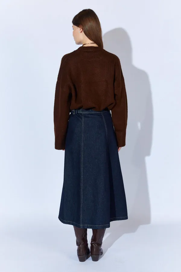 Women's Rinse Wash Side Buckle Wrap Jean Skirt Women's Rinse Wash Side Buckle Wrap Jean Skirt