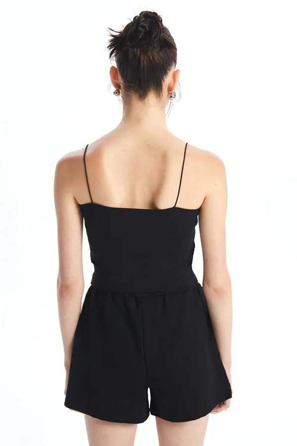 Kadın Siyah Spagetti Askılı Gloplu Bustiyer