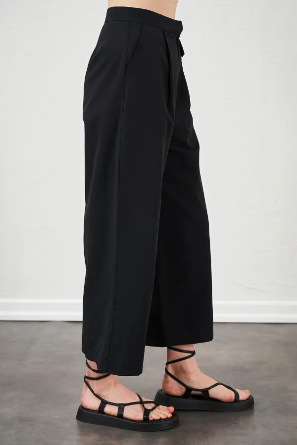 Kadın Siyah Kısa Palazzo Poplin Pantolon