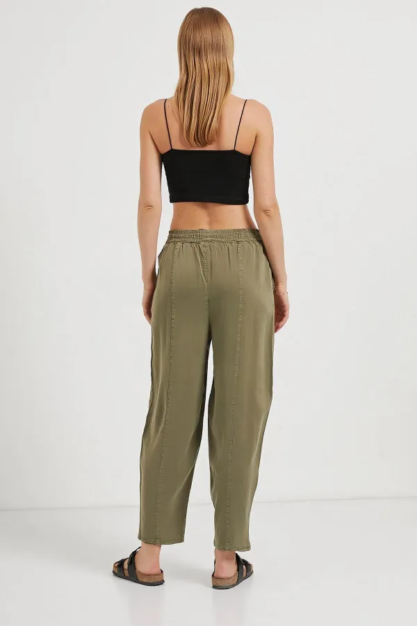 Kadın Haki (5456) Önü Dikişli Balon Kesim Tencel Pantolon