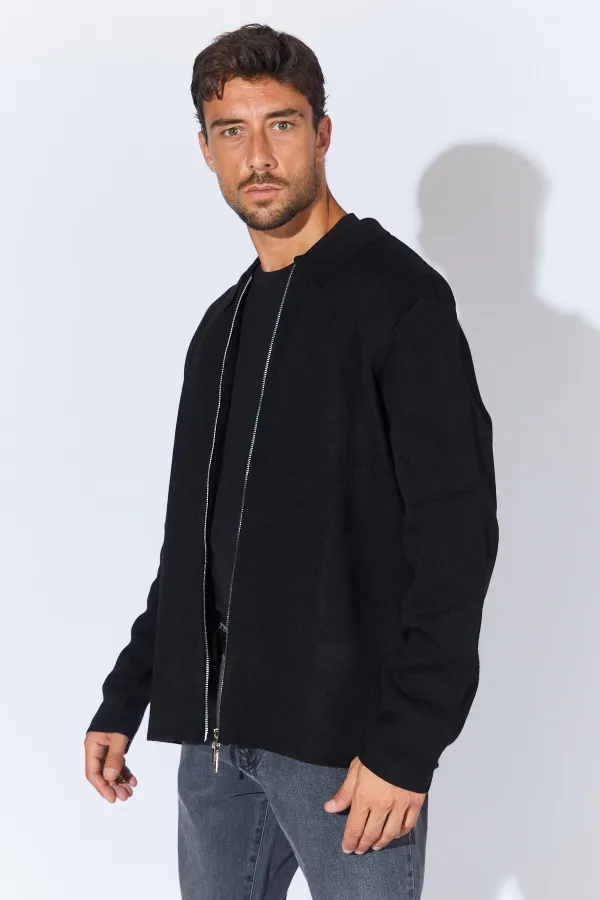 Gilet zippé en acrylique double face noir et gris pour homme