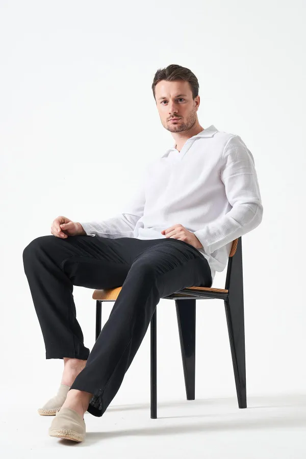 Erkek Siyah Bel Bağlamalı Baggy Müslin Pantolon