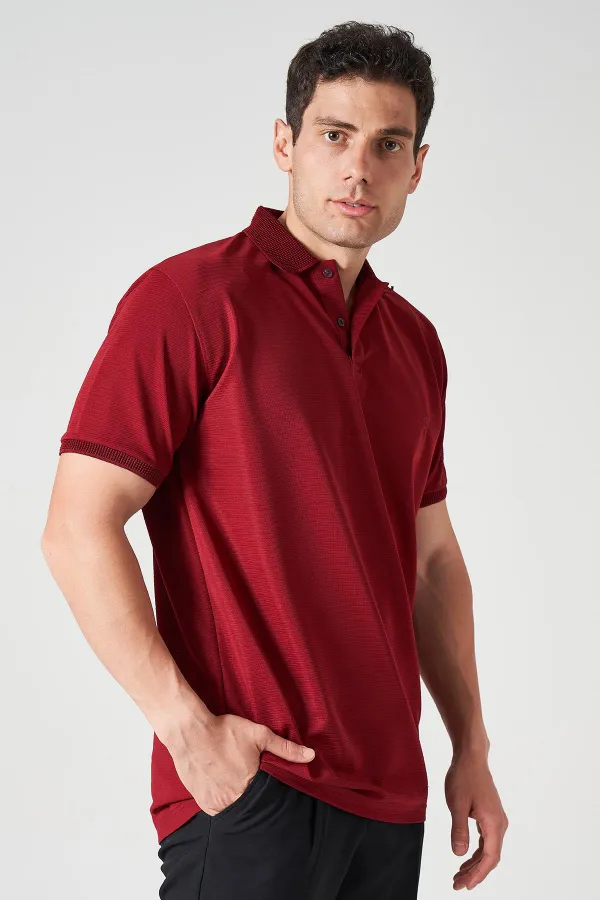 Erkek Bordo Ayaklı Yaka Ottoman Basic Tişört