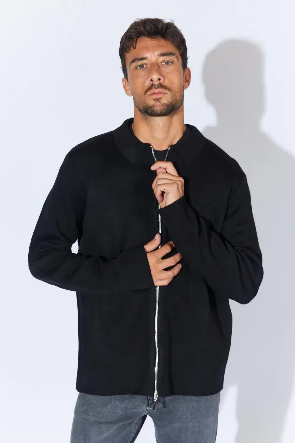 Gilet zippé en acrylique double face noir et gris pour homme