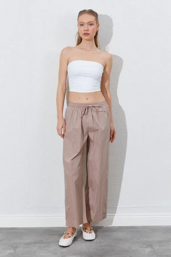 Kadın Vizon Beli Lastikli Gizli Cep Detaylı Salaş Kesim Pantolon