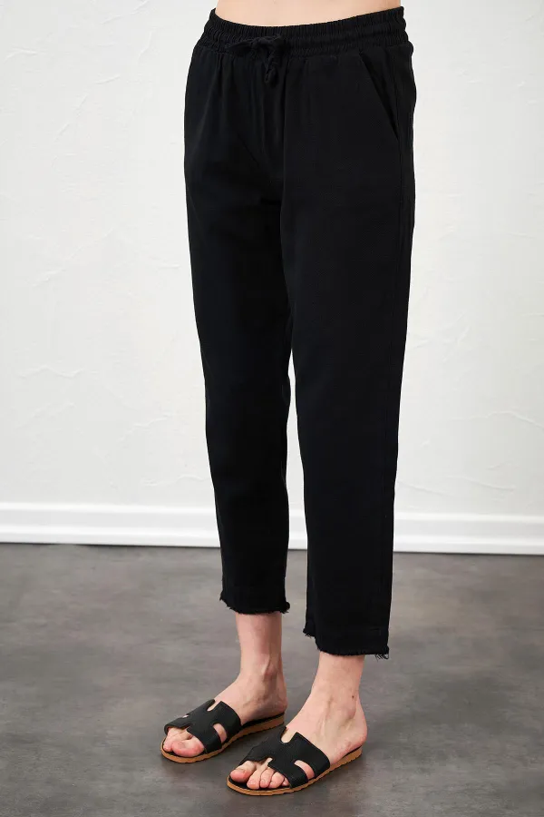 Women's Black (6813) Gabardine Trousers with Dirty Stitching