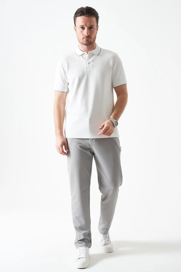 T-shirt blanc pour homme en piqué modal à col boutonné