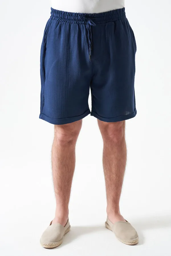 Erkek İndigo Baggy Double Paça Müslin Şort