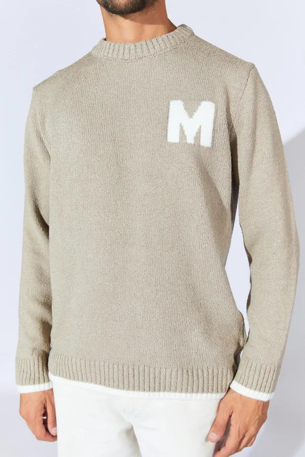 Erkek Vizon Bisiklet Yaka Buklet Kazak