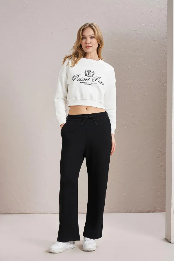Women's Off-White Resort Paris Print Three-Thread Crop Sweatshirt