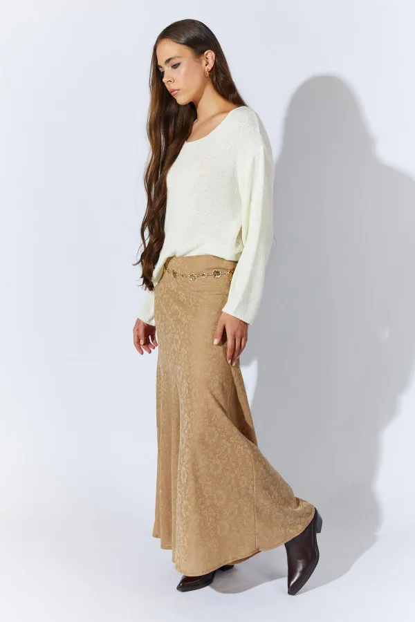 Kadın Bej Içi Mini Etekli Dilimli Tül Etek