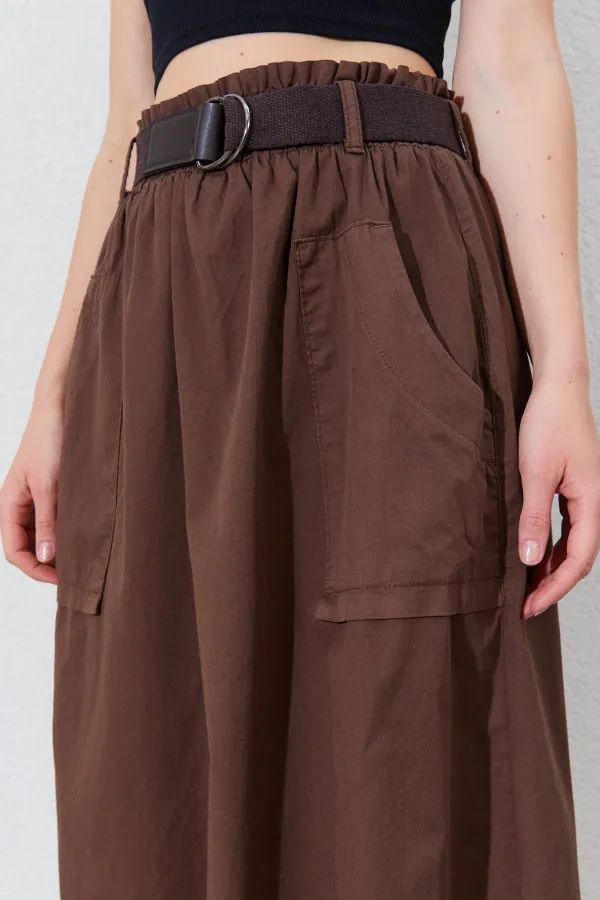 Kadın Kahve Palaska Kemerli Önü Cepli Gabardin Etek