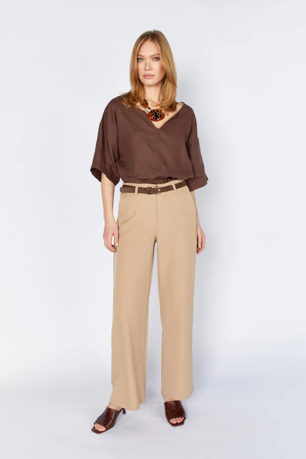 Kadın Vizon 2039 Beli Kemerli Bol Paça Pantolon