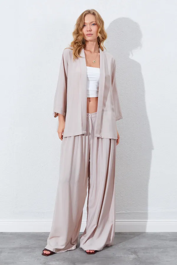 Kadın Bej Önü Açık Salaş Basic Ceket