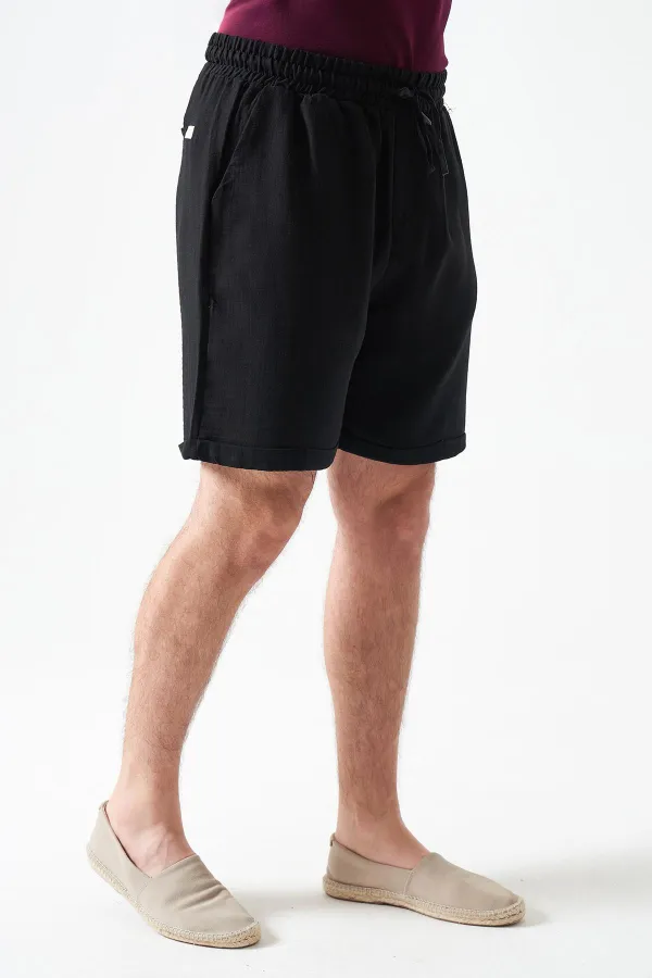 Erkek Siyah Baggy Double Paça Müslin Şort