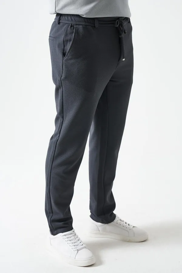 Erkek Antrasit Beli Yarım Lastikli Mendi Örme Jakar Pantolon