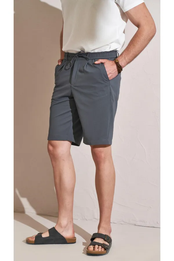 Short pour homme anthracite à taille semi-élastiquée et pli simple 7046