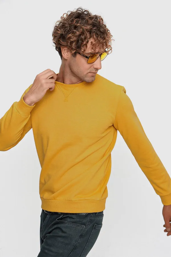 Erkek Hardal (22-7781) Bisiklet Yaka Basic Üç İp Sweatshirt