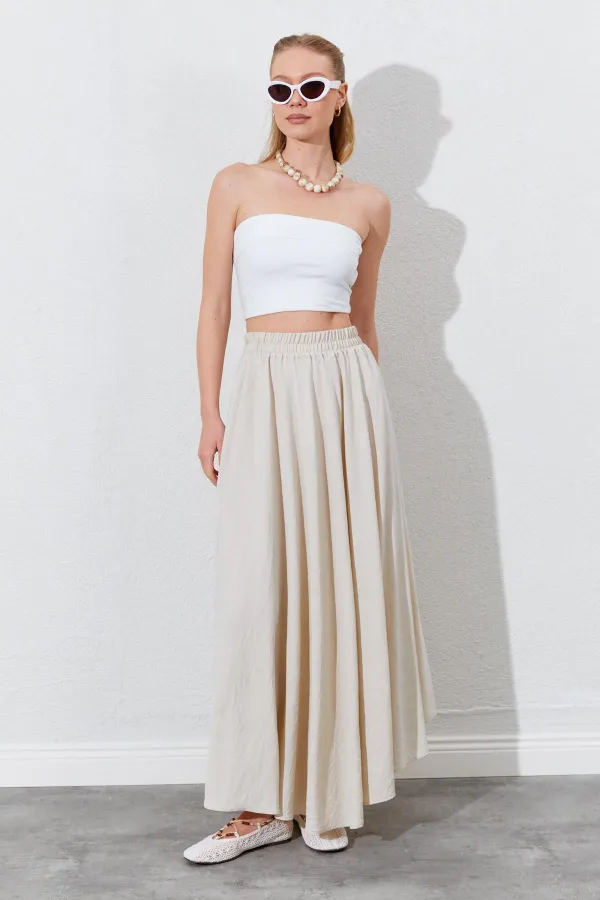 Kadın Taş Beli Lastikli Kloş Uzun Etek
