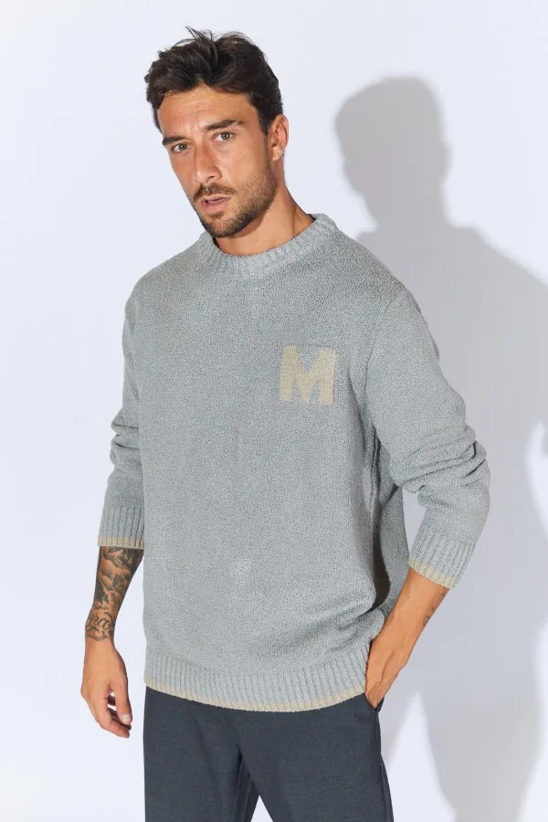 Pull Homme Bouclé Col Ras-du-Cou Anthracite