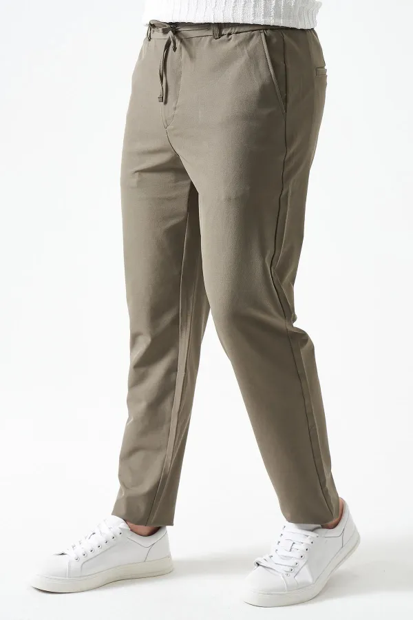 Erkek 2916-Haki Beli Yarım Lastikli ve Fermuarlı Yerli Teknik SRN42 Kumaş Pantolon