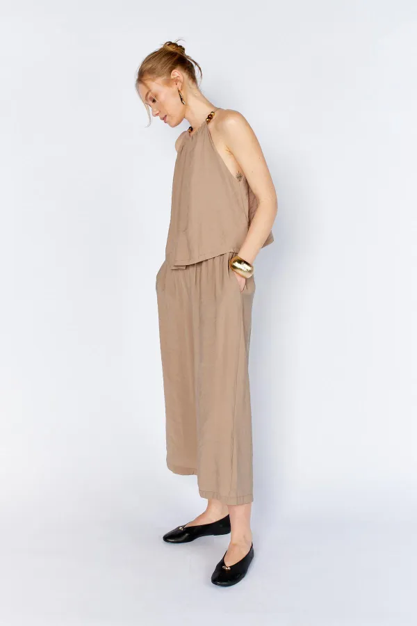 Women's Mink 171 Modal Suit with Wide-Leg Trousers and Collar Bead Accessory