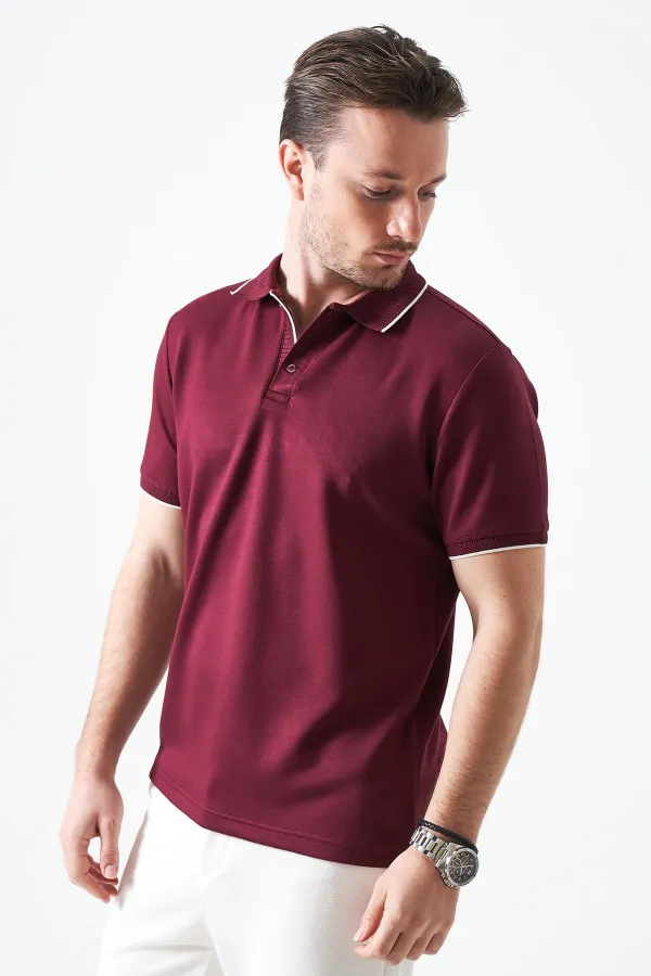 T-shirt homme en piqué modal couleur prune avec col à boutons-pression