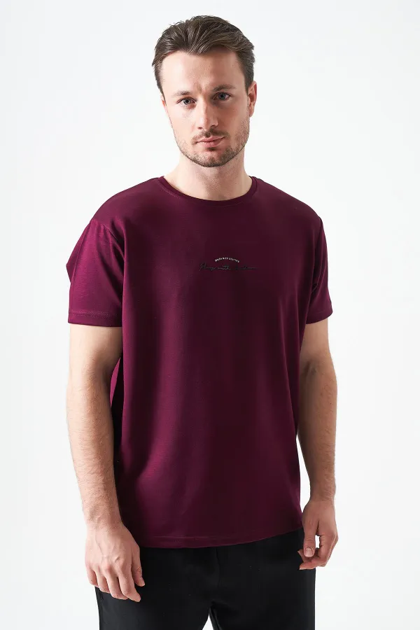 T-shirt homme prune à col rond, fabriqué en modal imprimé
