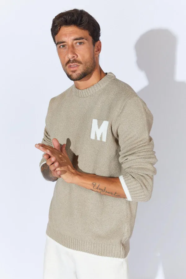 Erkek Vizon Bisiklet Yaka Buklet Kazak