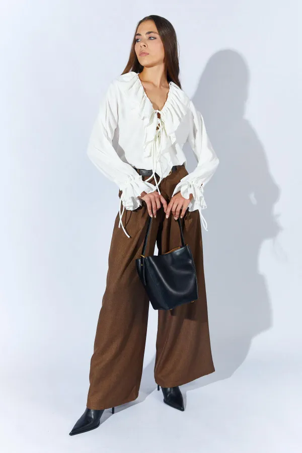 Kadın Kahve Beli Kalın Kemer Palazzo Pantolon