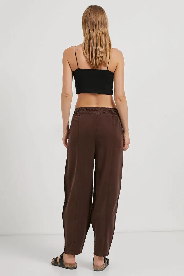 Kadın Kahve (5456) Önü Dikişli Balon Kesim Tencel Pantolon