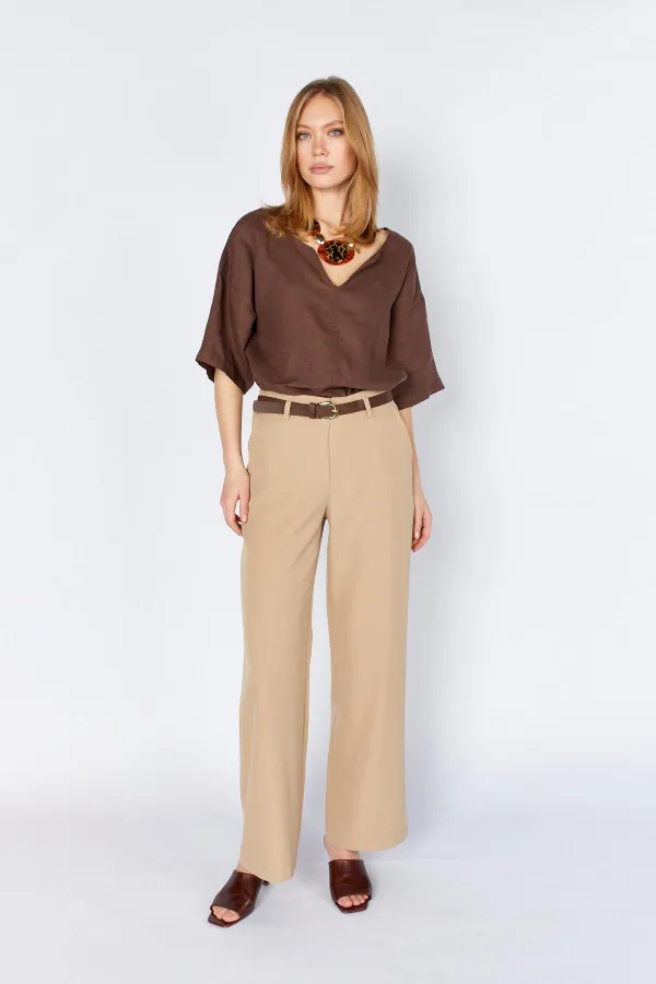 Kadın Vizon 2039 Beli Kemerli Bol Paça Pantolon