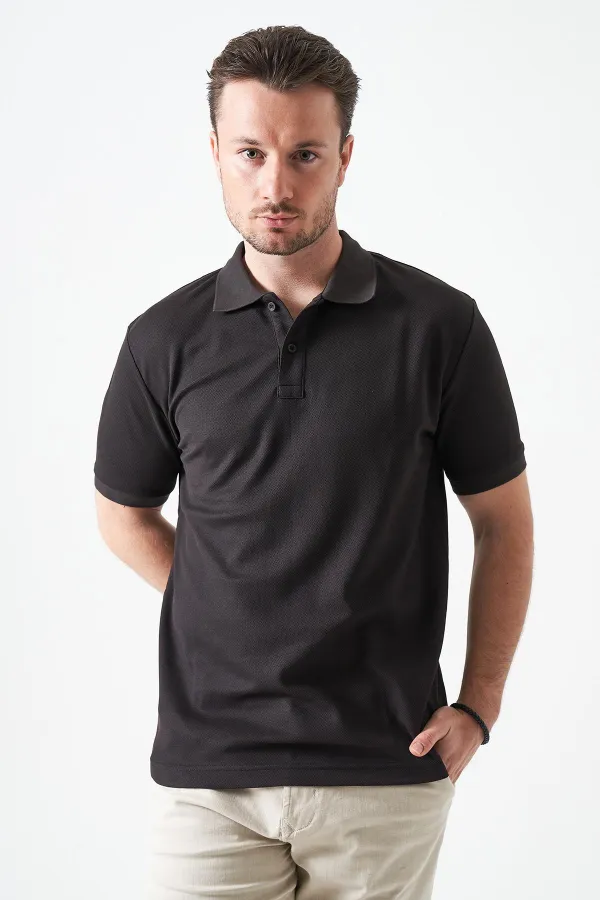 Erkek Kahve Ayaklı Yaka Basic Ay Parçası Yırtmaçlı İki Düğmeli Tişört