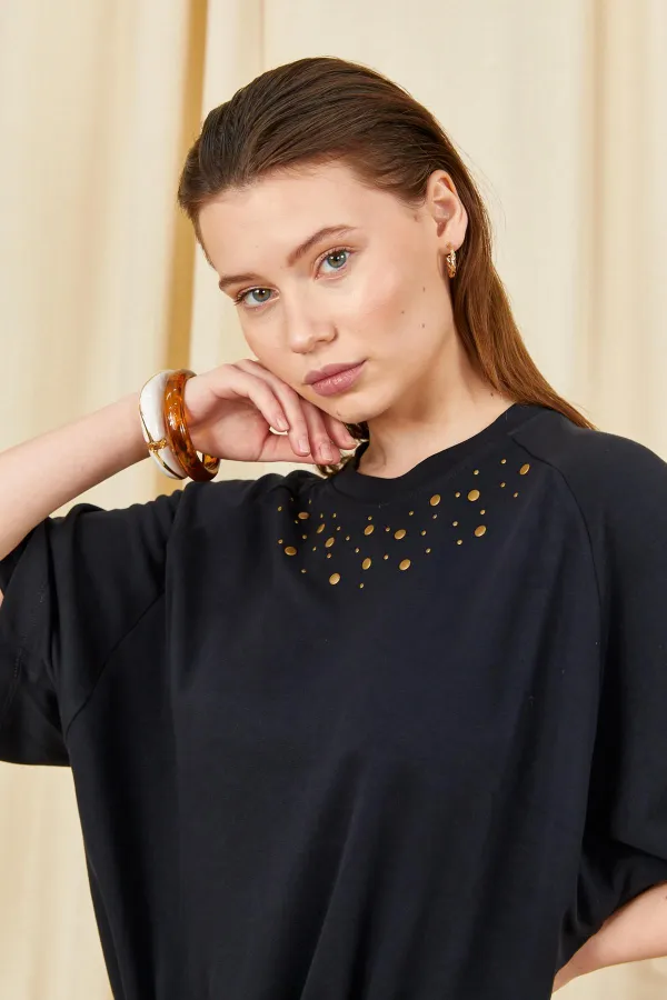 Kadın Siyah 164 Reglan Kollu Etek Ucu Bağlama Bluzlu Etekli Modal Takım