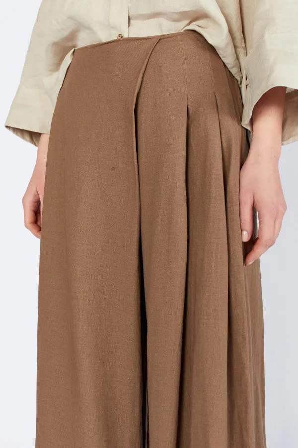 Kadın Kahve Anvelop Model Keten Pantolon