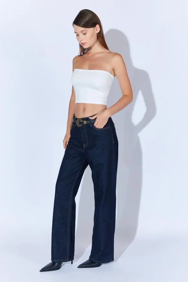 Kadın Rins Yıkama Beş Cepli Palazzo Jean Pantolon