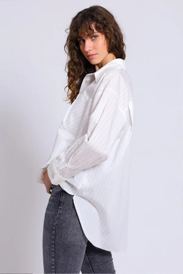 Kadın Gri Çizgili Gömlek