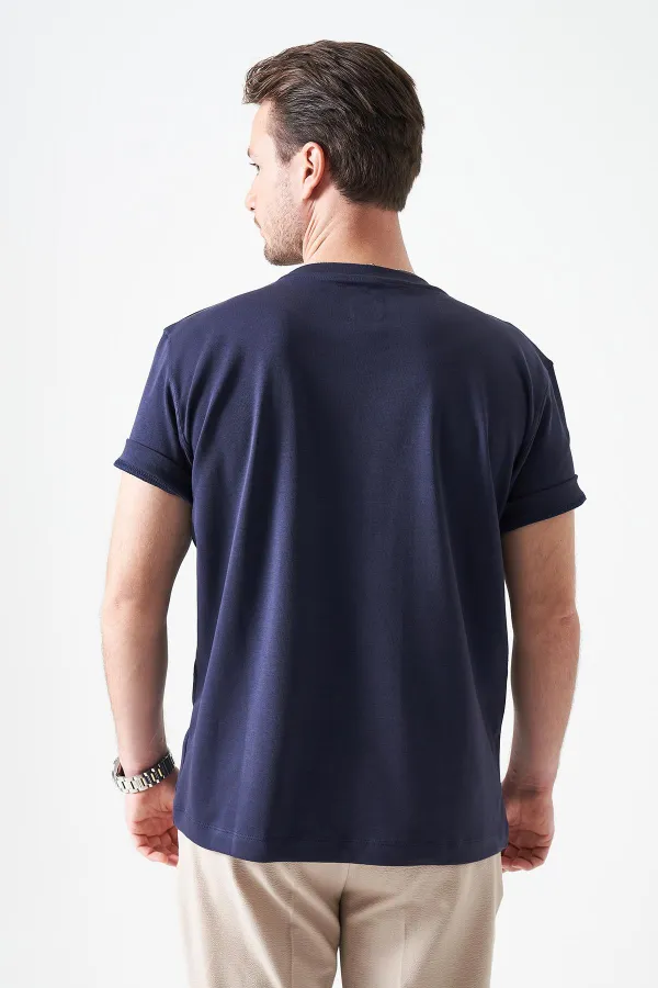 Erkek Lacivert Bisiklet Yaka İnterlok Basic Tişört