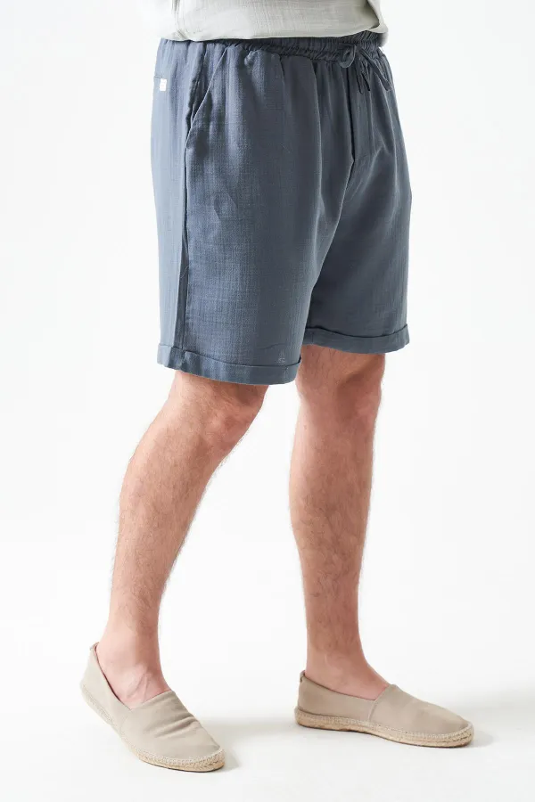 Erkek Antrasit Baggy Double Paça Müslin Şort