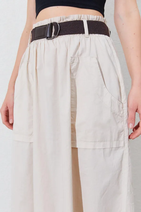 Kadın Taş Palaska Kemerli Önü Cepli Gabardin Etek