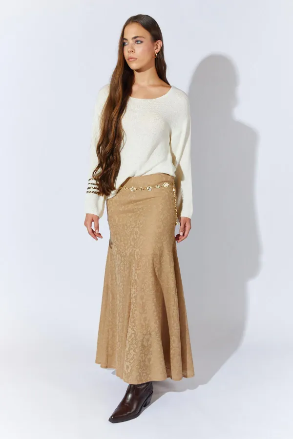 Kadın Bej Içi Mini Etekli Dilimli Tül Etek