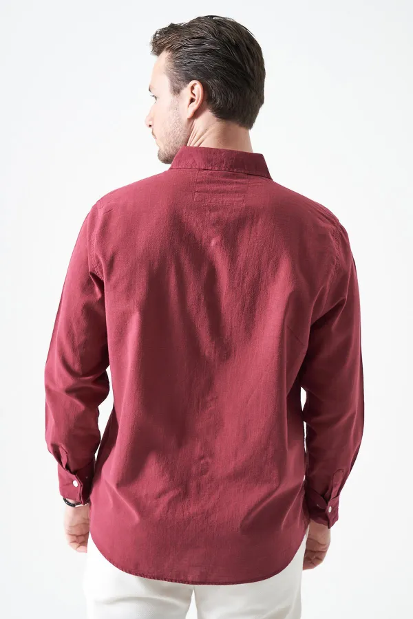 Erkek Vişne Uzun Kol Basic Pamuk Flam Regular Gömlek