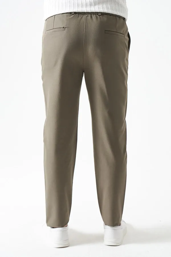 Erkek 2916-Haki Beli Yarım Lastikli ve Fermuarlı Yerli Teknik SRN42 Kumaş Pantolon