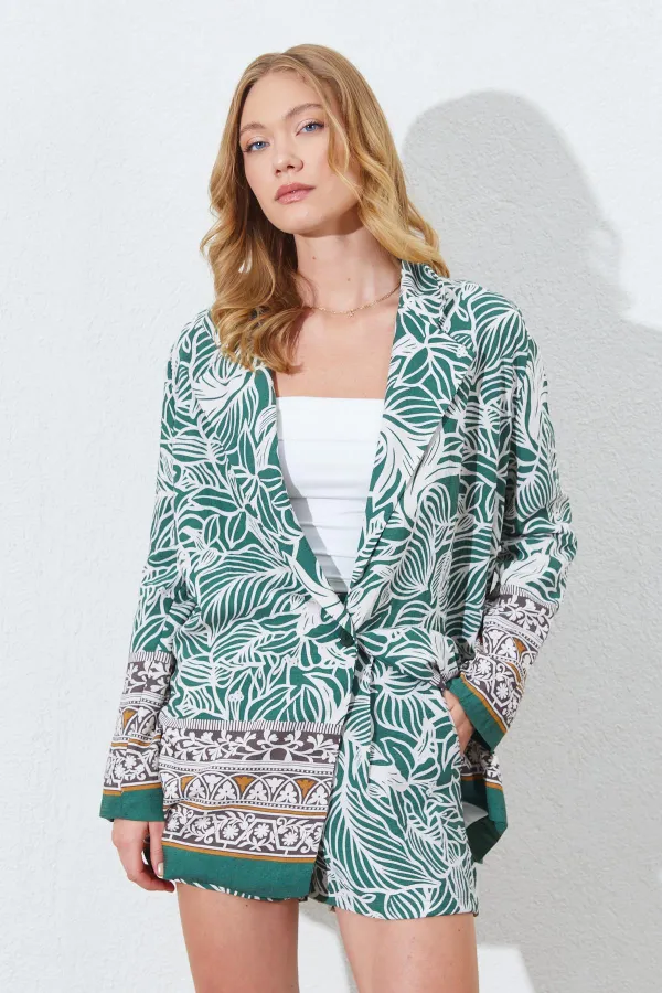 Kadın Haki Eteği Sulu Blazer Ceket