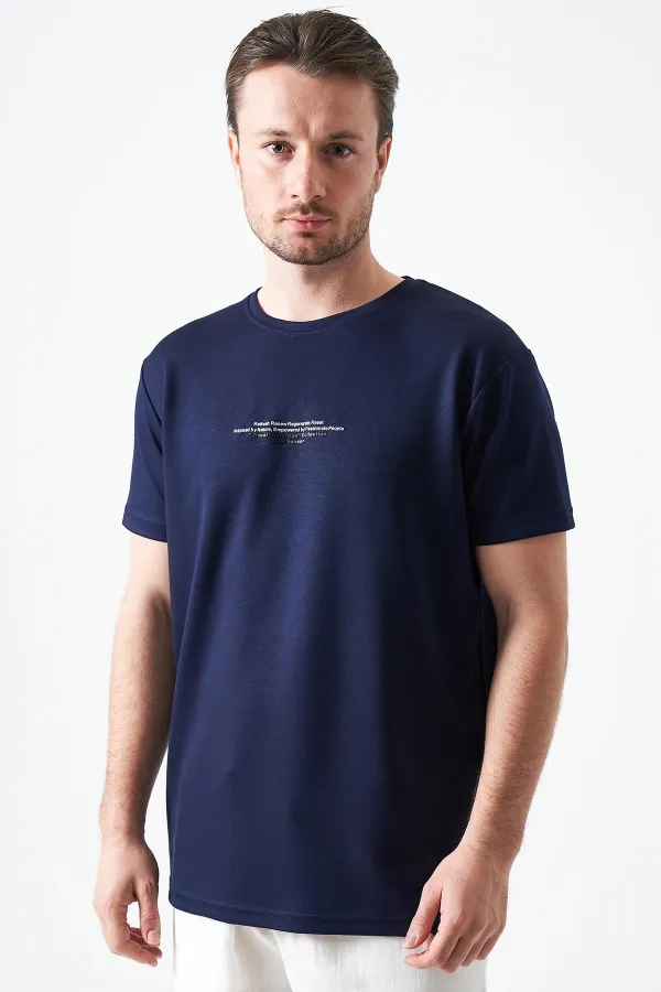 T-shirt en modal imprimé REFRESH, col rond, bleu marine, pour homme