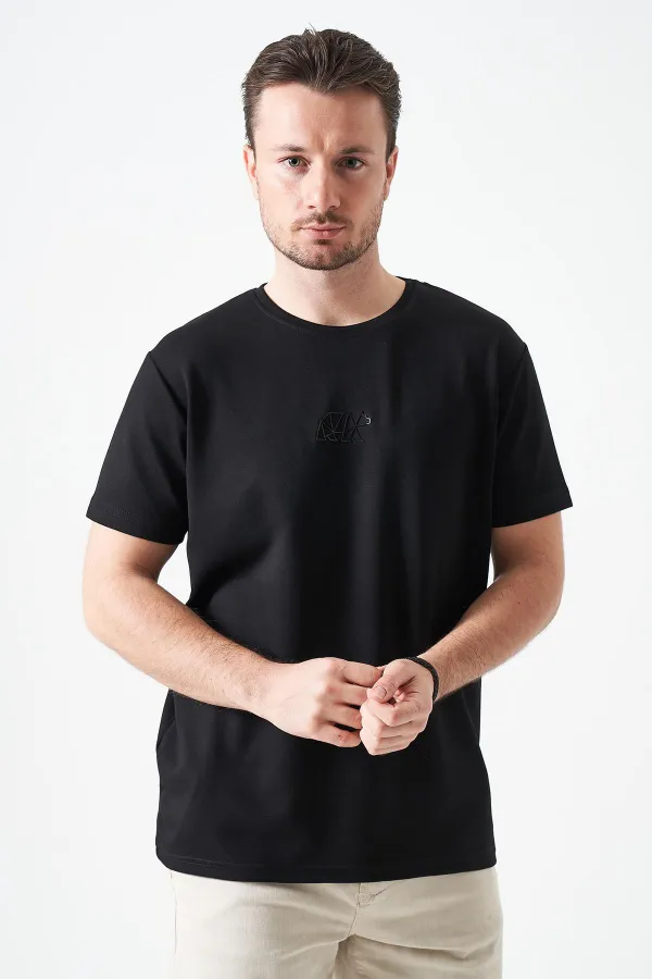 T-shirt noir à col rond en modal pour homme avec imprimé ours origami